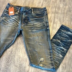 Crysp denim 32 Blue Skinny Distressed Jeans with Faded Whiskering